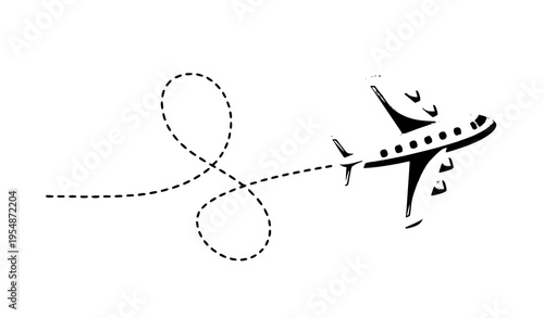 Cute vector airplane with twisting dotted flight path for kids and travel design