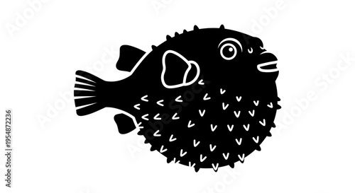 Black puffer fish side view.
