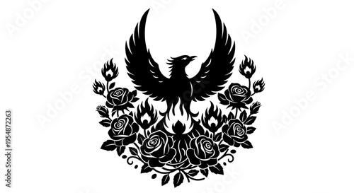 Black Phoenix Rising from Roses.
