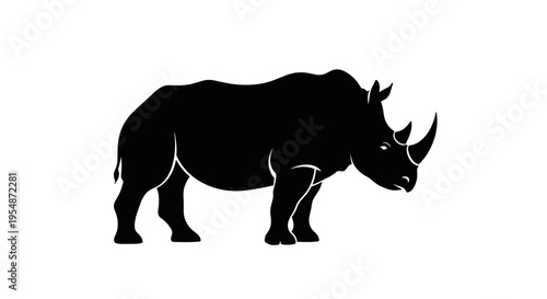 Black Rhino Silhouette Standing Alone.