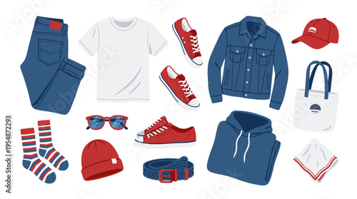 Set of casual clothing items and accessories for men fashion collection
