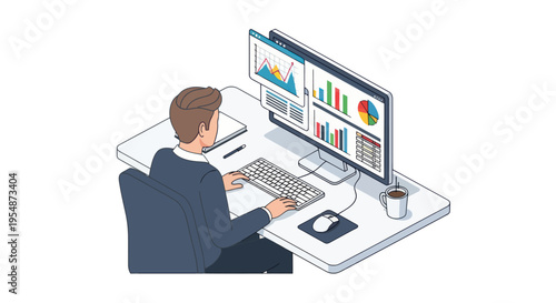 Businessman working on computer desk.