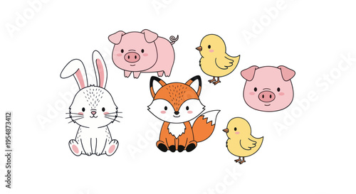 Cartoon animals group with rabbit.