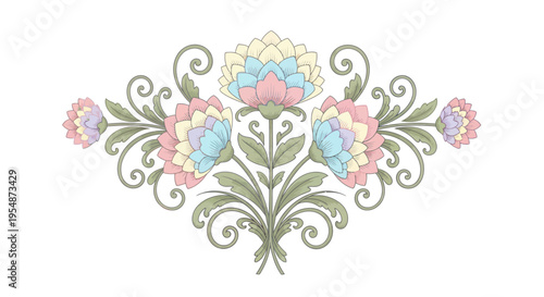Colorful floral embroidery design pattern.