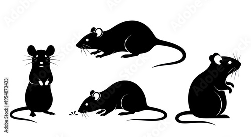 Black silhouette of multiple rodents standing.