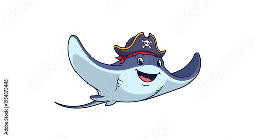 Smiling Cartoon Manta Ray Character.