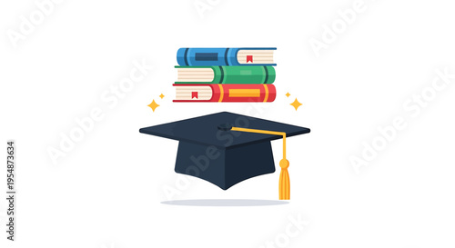 Vector graduation cap and books icon for education