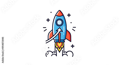 Vector rocket ship icon launch illustration