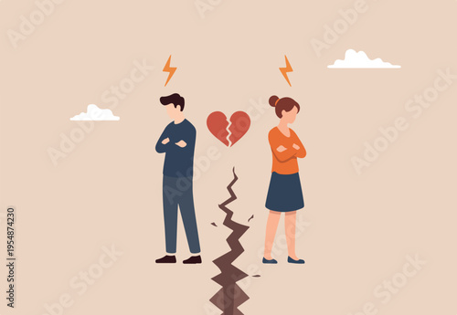 Relationship problem, disagreement or divorce, conflict or fight couple, broken family or marriage life failure, complicated relation concept, young couple fighting with relationship problem