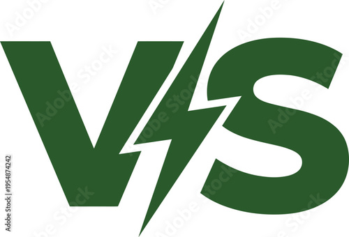 Modern Versus VS logo with black letters and a blue lightning bolt on an isolated white background, symbolizing speed, power, and competition.
