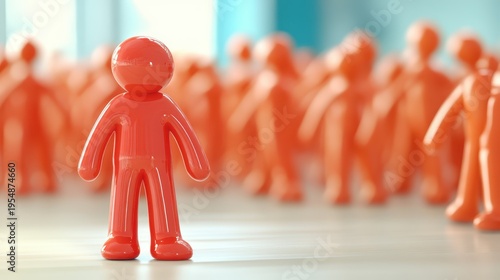 Red figure stands before group of orange people striking image shows red figure leading orange gathering