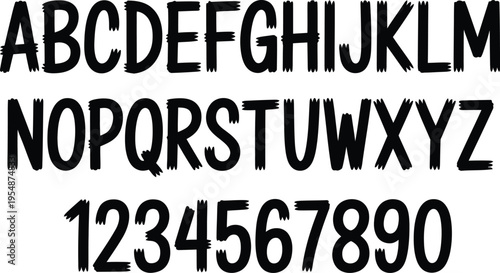 Hand Drawn Brush Alphabet and Numbers Set for Creative Branding and Artistic Graphic Design