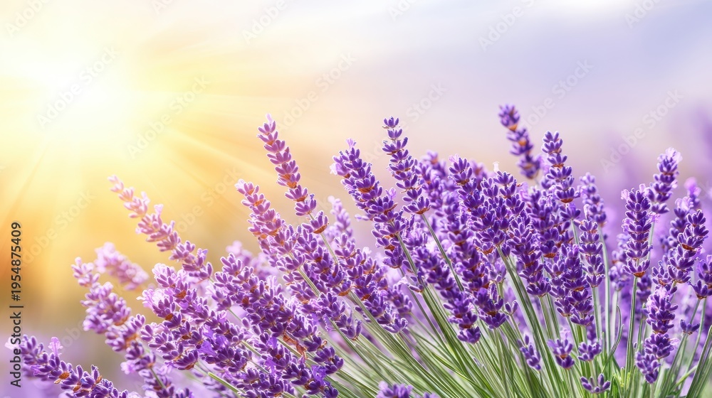 Fototapeta premium Lavender blossoms bask in warm sunlight vibrant purple blooms thrive under bright natural light