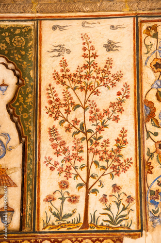 Detail of decoration and on the wall of Itmad-Ud-Daulah's tomb, Agra, Uttar Pradesh, India.