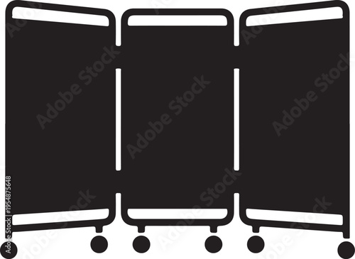 Hospital privacy screen divider on wheels silhouette icon for patient care