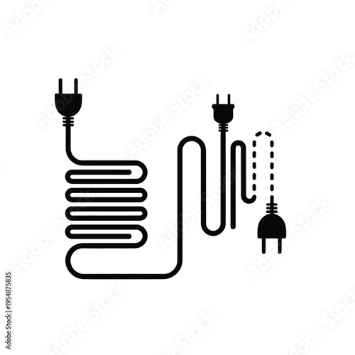 Abstract illustration of electrical cords and plugs with a coiled design