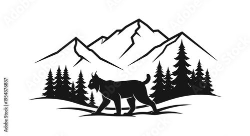 Dog Walking in Mountain Landscape.