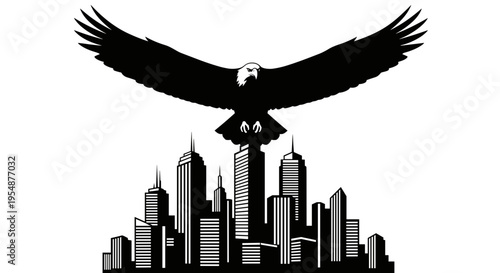 Eagle flying over city skyline 1.