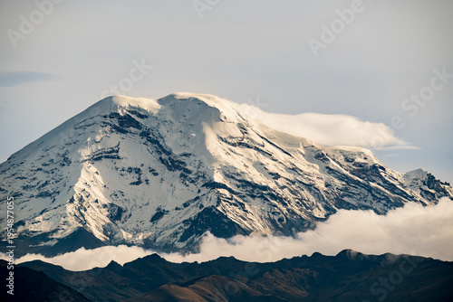The Chimborazo volcano stands out in the Andes mountain range