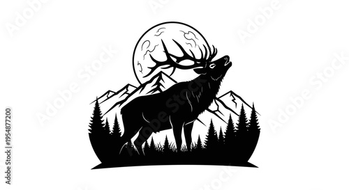 Elk in front of moon.