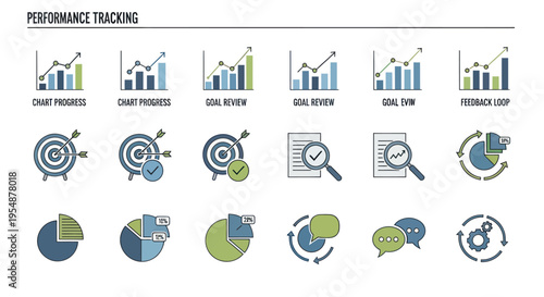 performance tracking, business analytics icons