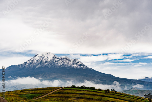 The Chimborazo volcano stands out in the Andes mountain range