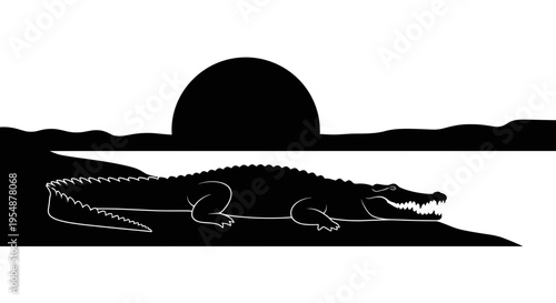 Large crocodile in water silhouette.