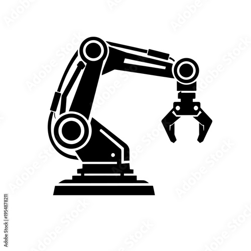 Dynamic Industrial Robotic Arm Silhouette Icon: The Quintessential Symbol for Advanced Manufacturing Automation, Precision Engineering, Smart Factory Solutions, Efficient Production, Digital Transform