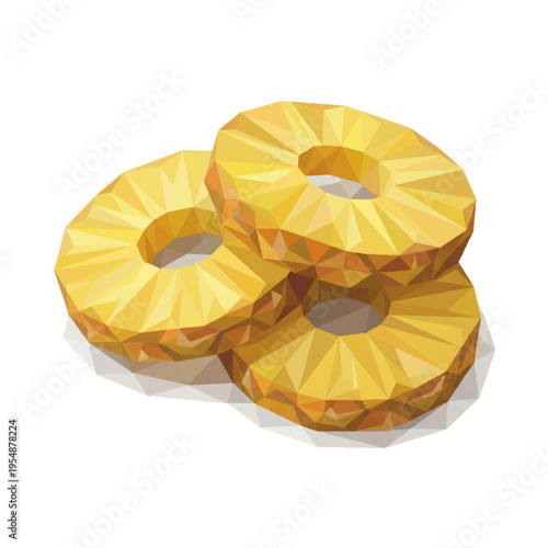 Three pineapple slice rings in low poly geometric style isolated on white background