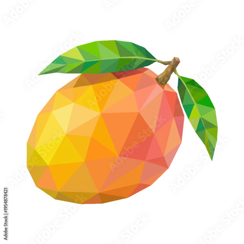 Whole mango in low poly geometric style isolated on white background