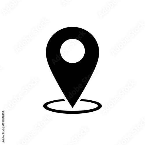 Black location pin icon with a circular base, signifying geographic points and destinations. Essential for navigation apps, mapping services, and UI design, this GPS marker precisely indicates places