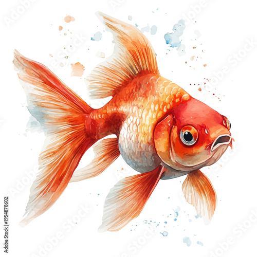 Goldfish, watercolor drawing vector, isolated on a white background.