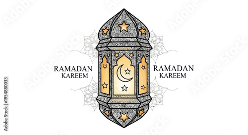 Ramadan Kareem Lantern with Crescent Moon and Stars