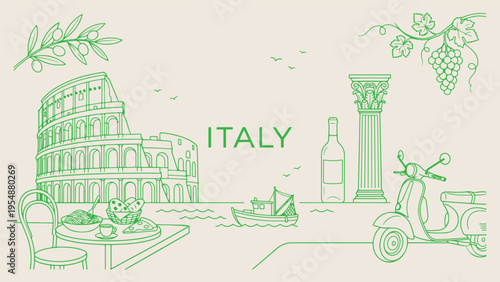  Italy Rome architecture, Colosseum landmark illustration, Italian tourism doodles, hand drawn Italy icons, European summer vacation, cultural heritage sketches, historical building graphics