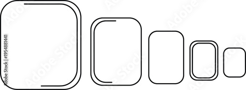 Rounded Rectangle Frame Icon Set with Double Outline Corner Variations for UI Components, Card Layouts, Button Templates, and Modern Interface Design