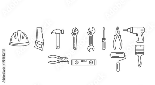 Set of Construction and Repair Hand Tools Icons