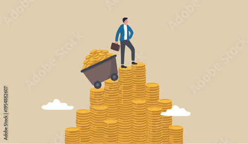 Success to for we on in the vestor, rich man making money from business or investment,mountain peak income and revenue, budget, saving or profit concept,to rich and to successful businessman with load