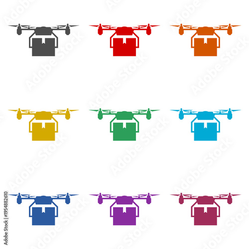 Drone Delivery  icon isolated on white background. Set icons colorful