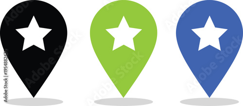 Location Pin Star Icon Set with Map Marker Symbols for Navigation Interfaces, Favorite Place Indicators, Travel Apps, and Geographic UI Design