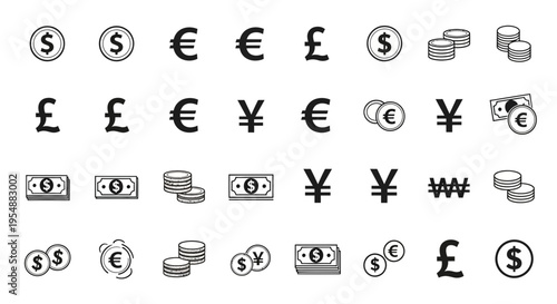 Set of Global Currency and Financial Icons
