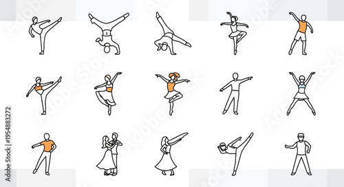 Set of Dancing People Line Art Icons