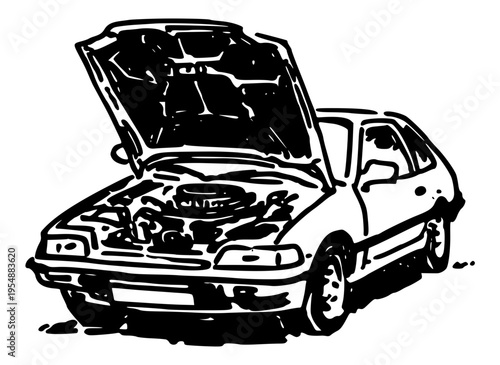 Car with open hood illustration