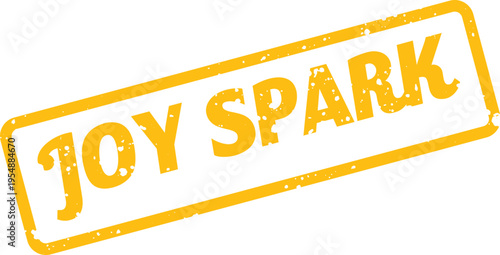 Bright yellow grunge joy spark word rubber stamp mark represents happiness and inspiration