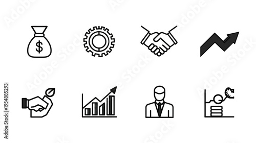 Modern Business and Finance Line Icons Collection for Growth, Strategy, Investment, Partnership, and Financial Concepts