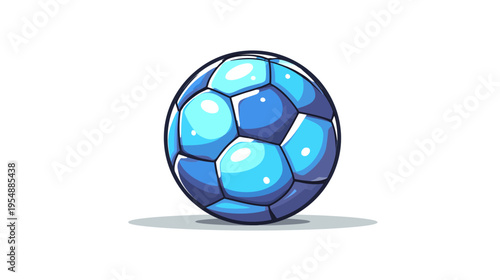 Vibrant blue cartoon soccer ball illustration, glossy sports equipment for games and play, isolated on a white background