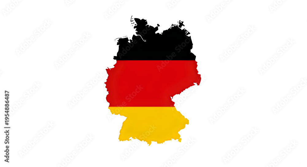 Fototapeta premium Germany map with flag colors black red yellow stripes transparent background