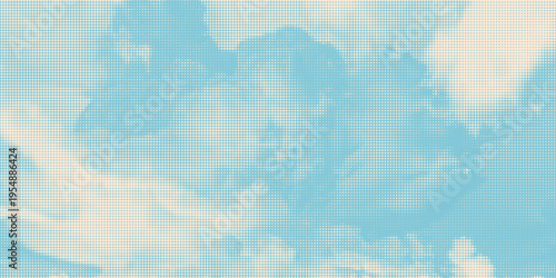 Retro sky pattern. Abstract halftone grunge texture background image. Line art vintage vector background. Blue sky in engraving style.