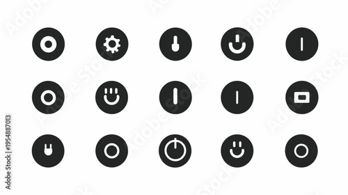 Modern Flat Design UI Icons Set. Collection of black circular control symbols for web, app, and user interface elements.
