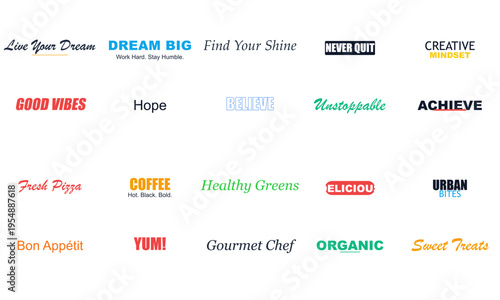 Set of 15 motivational and food vector logos