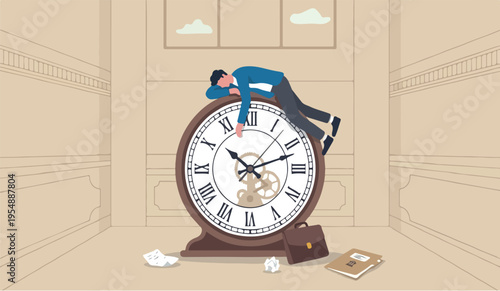 Wasted procrastination slow life, lazy to work,to low productivity orcentral bank efficiency, self discipline problem, tired or no motivation concept, lazy businessman sleeping on the time running